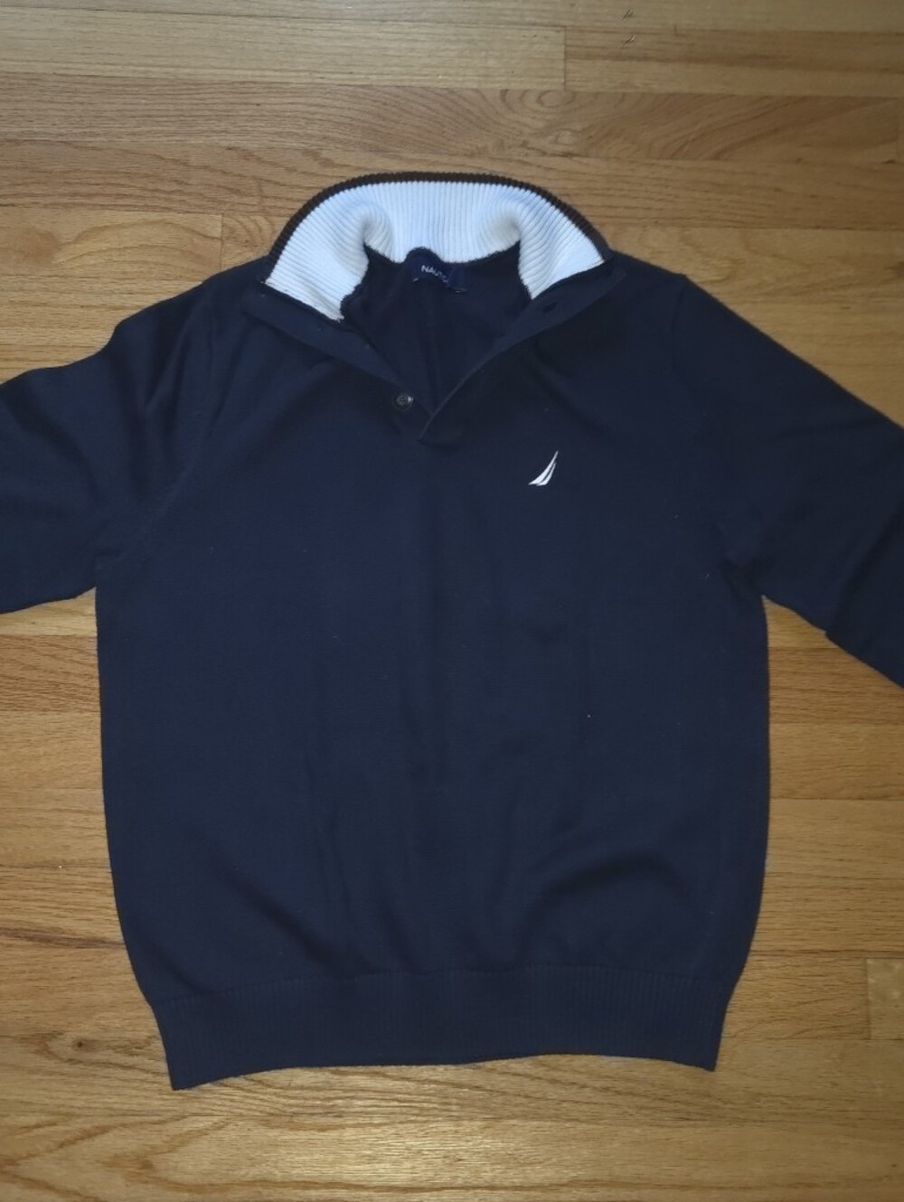 Nautica Men's Navy Crewneck Sweater with White Trim